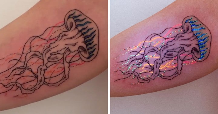 Egy ausztrál művész “szédületes” tetoválásokat készít, amik életre kelnek az UV fény alatt